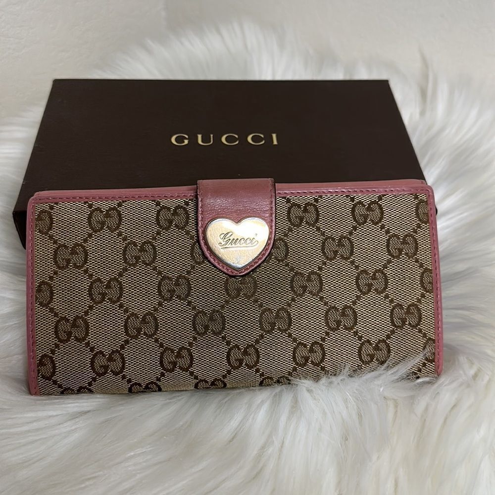 Gucci GG Canvas Pink Leather Heart Bifold Long Wallet with Box - Picture 3 of 15